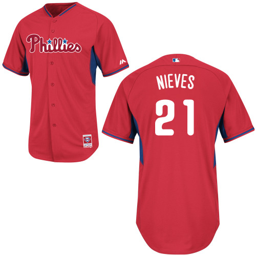 Wil Nieves #21 MLB Jersey-Philadelphia Phillies Men's Authentic 2014 Red Cool Base BP Baseball Jersey